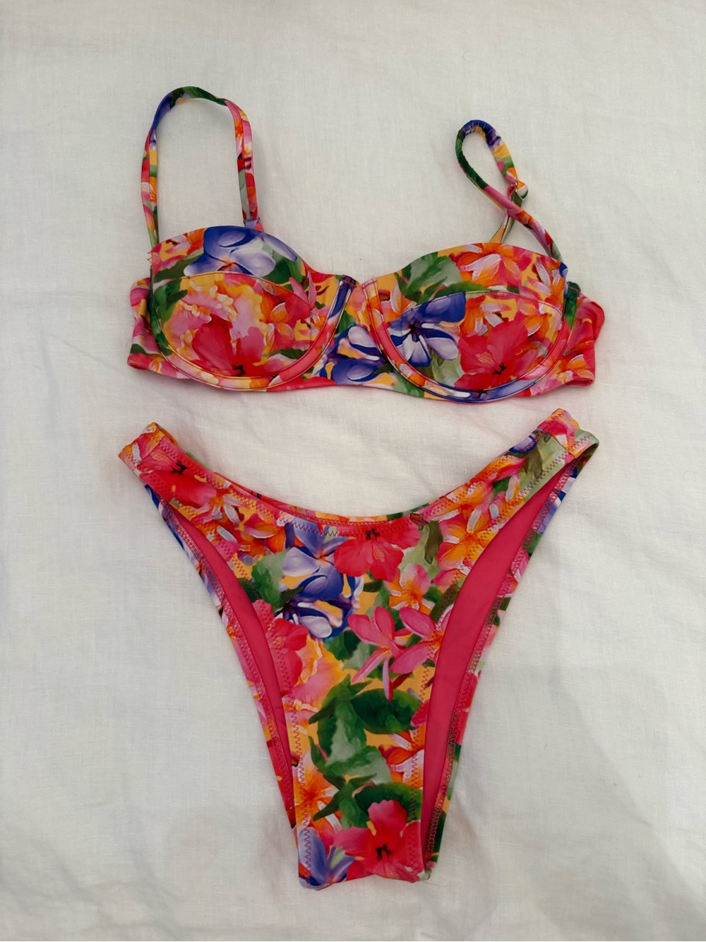 Four Three Seven Hawaiian Floral Pink Bikini Set